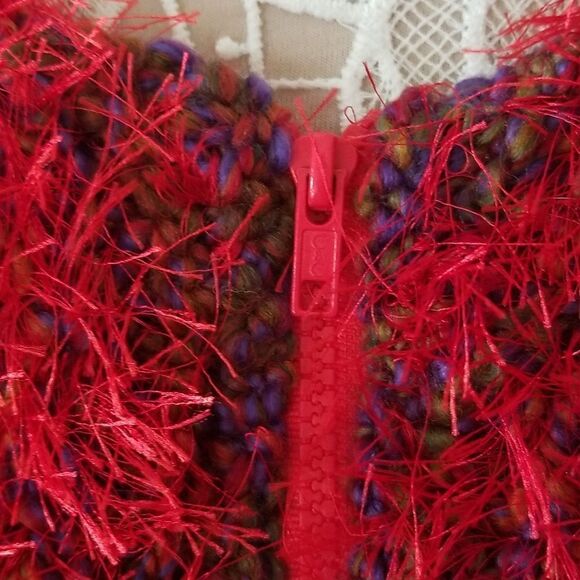 Hand Crafted Eyelash Yarn Fuzzy Hooded Jacket - Picture 4 of 7